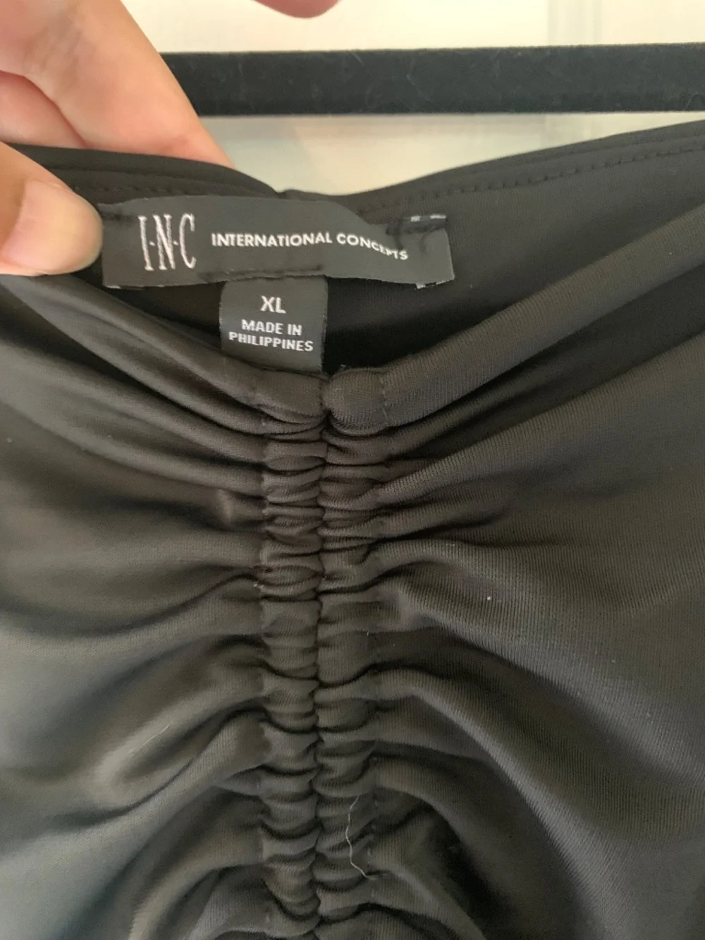 INC Black Ruched Drawstring Front-Slit Bodycon Midi Skirt XL